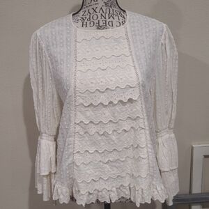 Zara Women SZ M Creamy Boho eyelet top fairy ballet cottage core Prairie girly